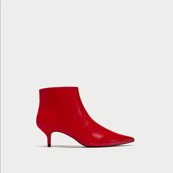 ZARA RED MID-HEEL ANKLE BOOTS - NEW WITH TAGS - Picture 3 of 6